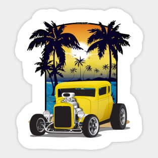 Yellow 1932 Chevy 5 Window Coupe Hot Rod California Beachin Print Sticker